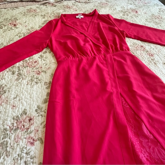 NSR V-neck Fuchsia Hot Pink Dress with Lace Slip Medium - Picture 8 of 17